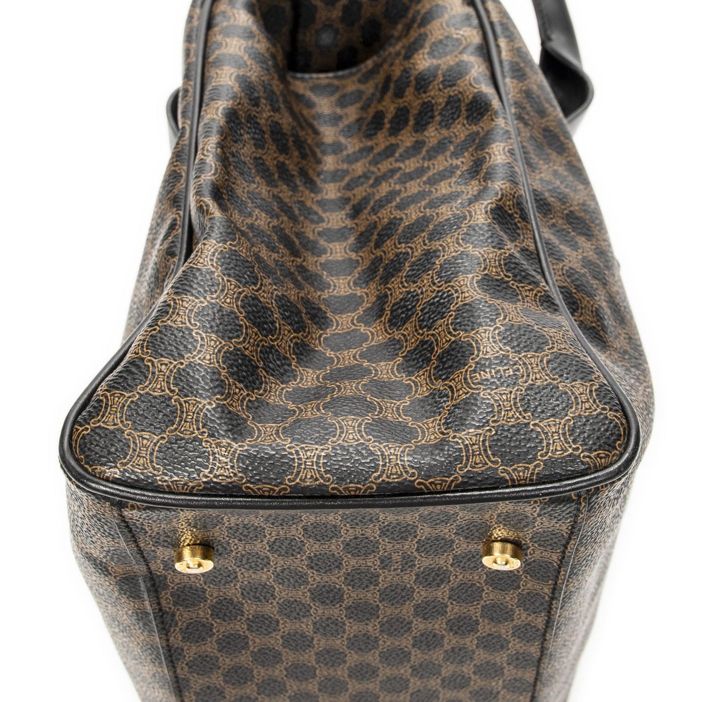Celine Fold Over Tote Black Brown Macadam Canvas