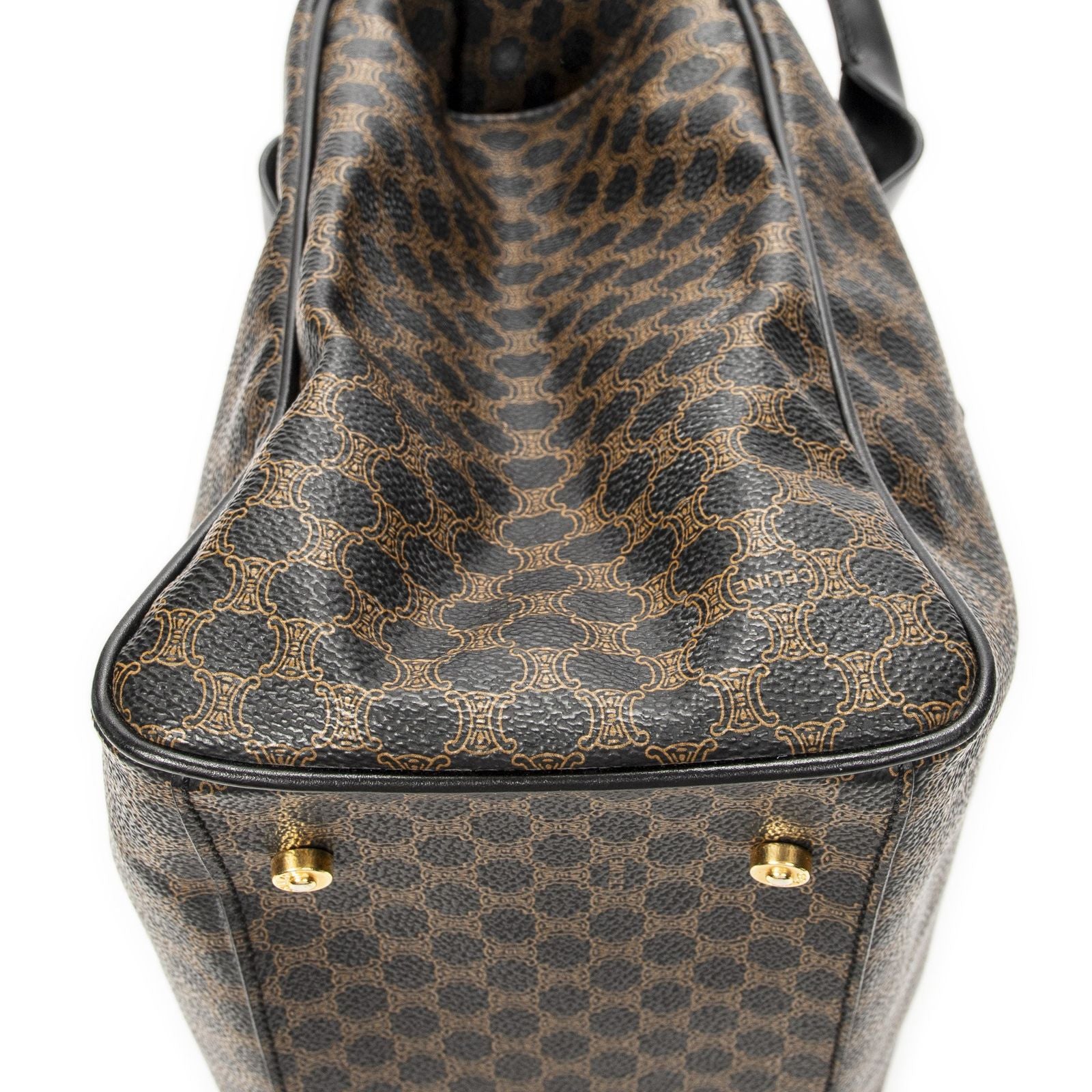 Celine Fold Over Tote Black Brown Macadam Canvas
