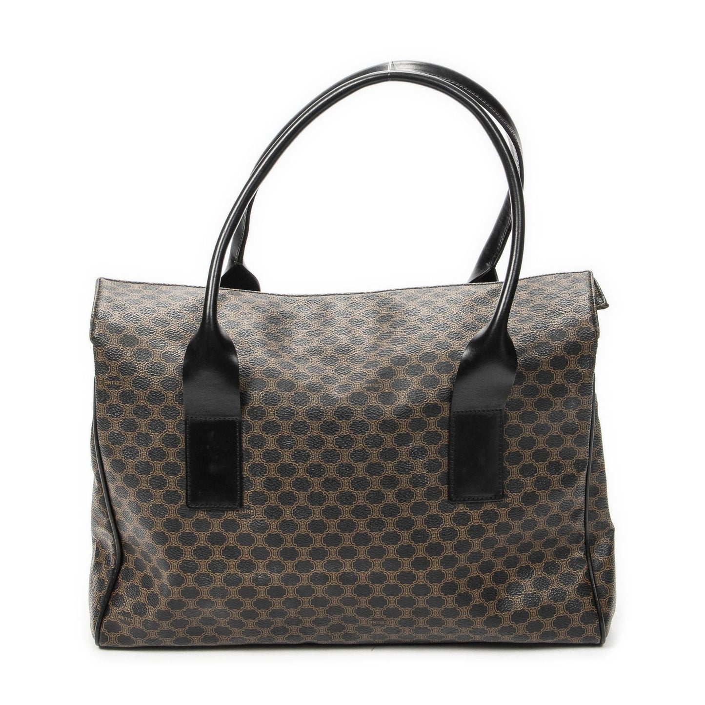 Celine Fold Over Tote Black Brown Macadam Canvas
