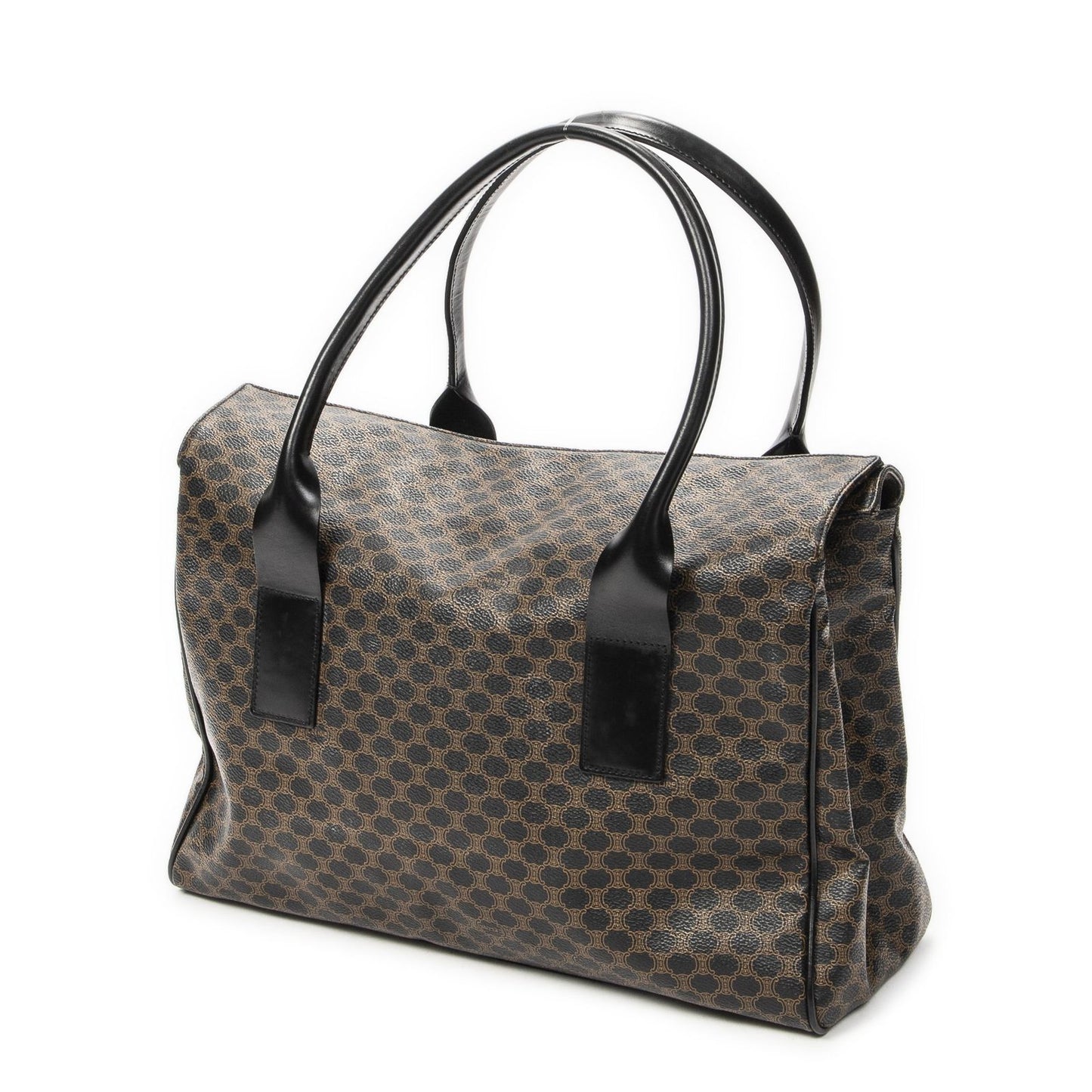 Celine Fold Over Tote Black Brown Macadam Canvas