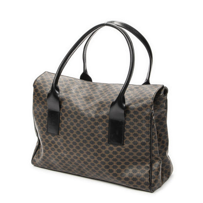 Celine Fold Over Tote Black Brown Macadam Canvas