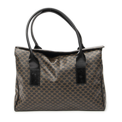 Celine Fold Over Tote Black Brown Macadam Canvas