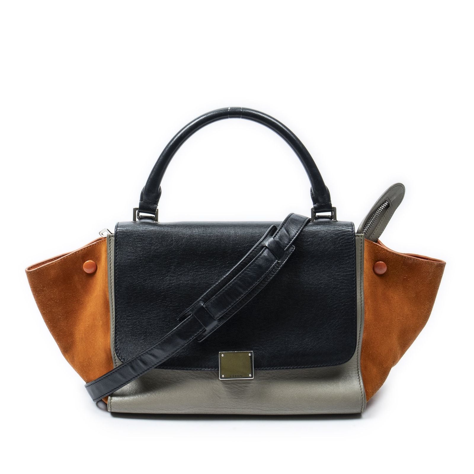 Celine Small Tricolor Trapeze Black Gray Orange Calfskin Leather