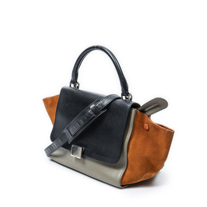 Celine Small Tricolor Trapeze Black Gray Orange Calfskin Leather