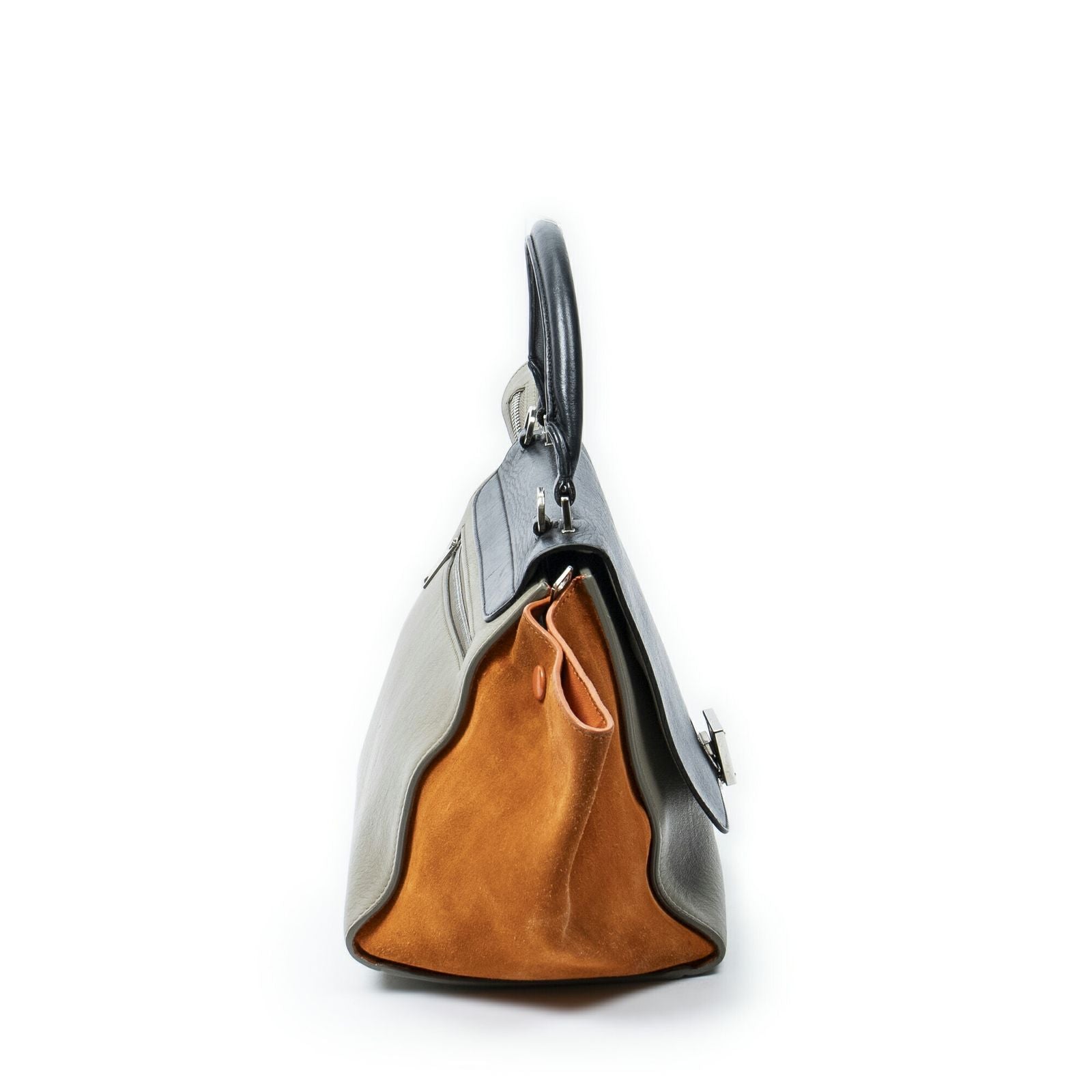Celine Small Tricolor Trapeze Black Gray Orange Calfskin Leather