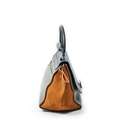 Celine Small Tricolor Trapeze Black Gray Orange Calfskin Leather