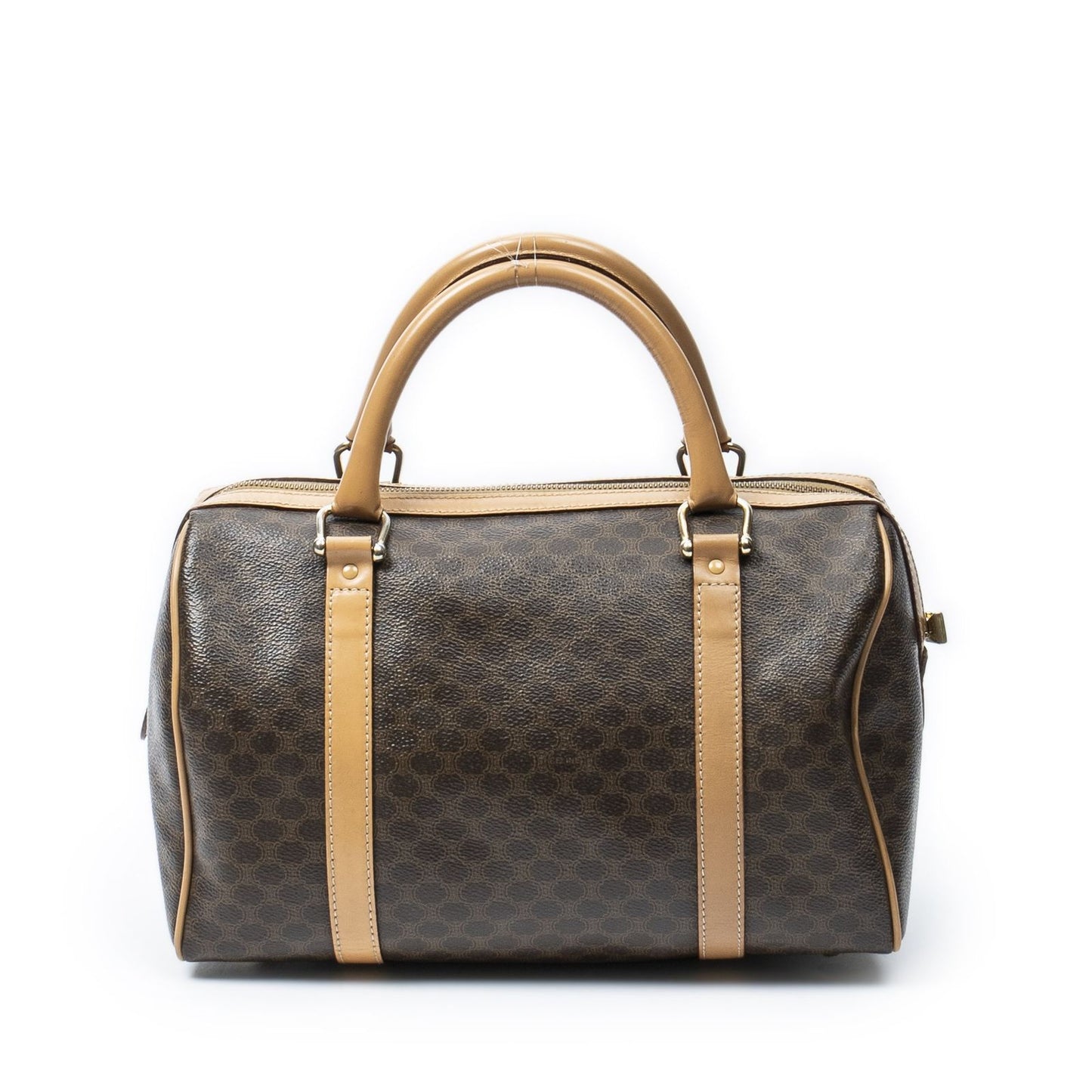 Celine Small Boston Beige Brown Macadam Canvas Shoulder Bag