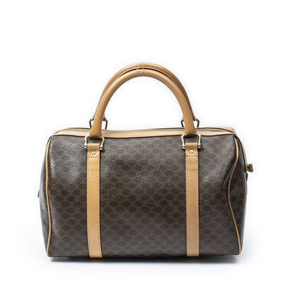 Celine Small Boston Beige Brown Macadam Canvas Shoulder Bag