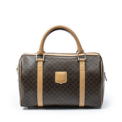 Celine Small Boston Beige Brown Macadam Canvas Shoulder Bag
