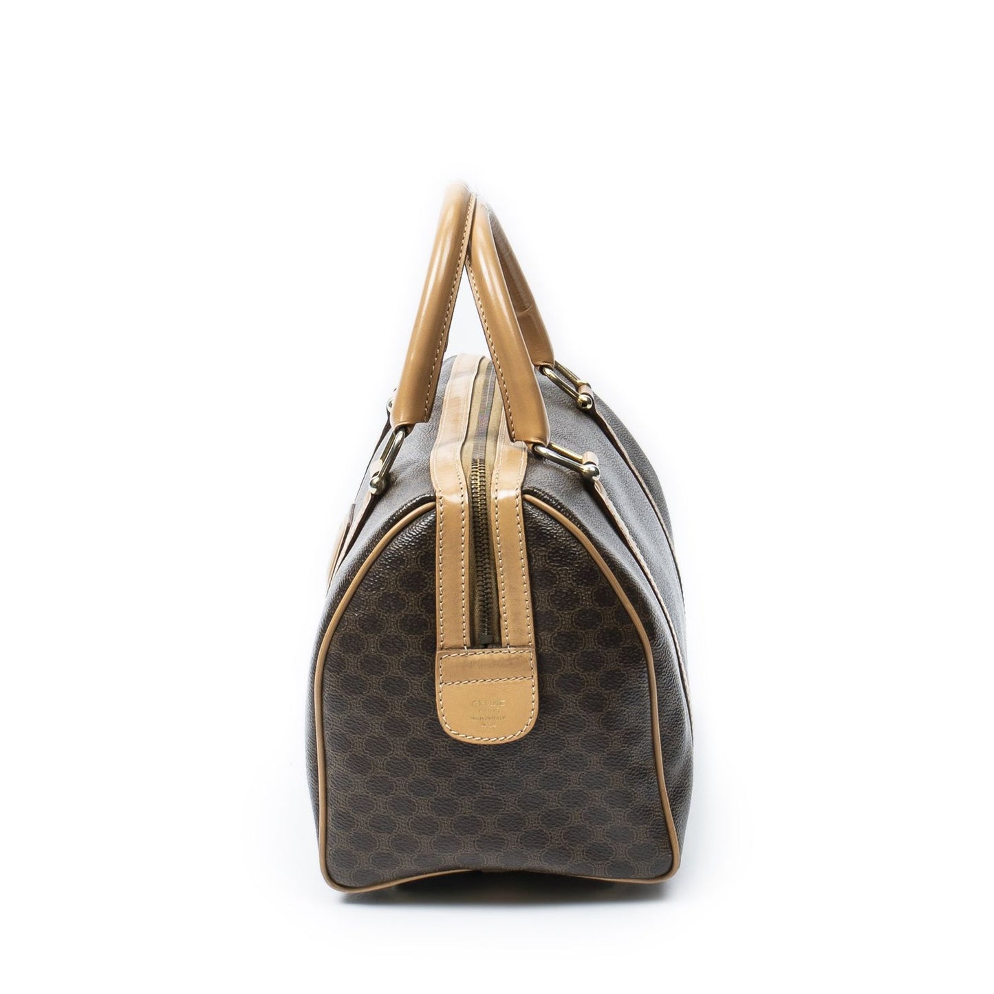 Celine Small Boston Beige Brown Macadam Canvas Shoulder Bag