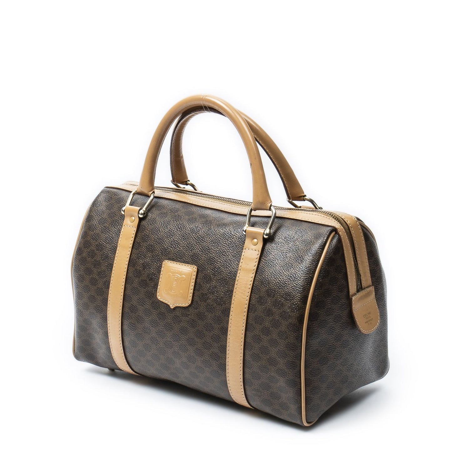 Celine Small Boston Beige Brown Macadam Canvas Shoulder Bag