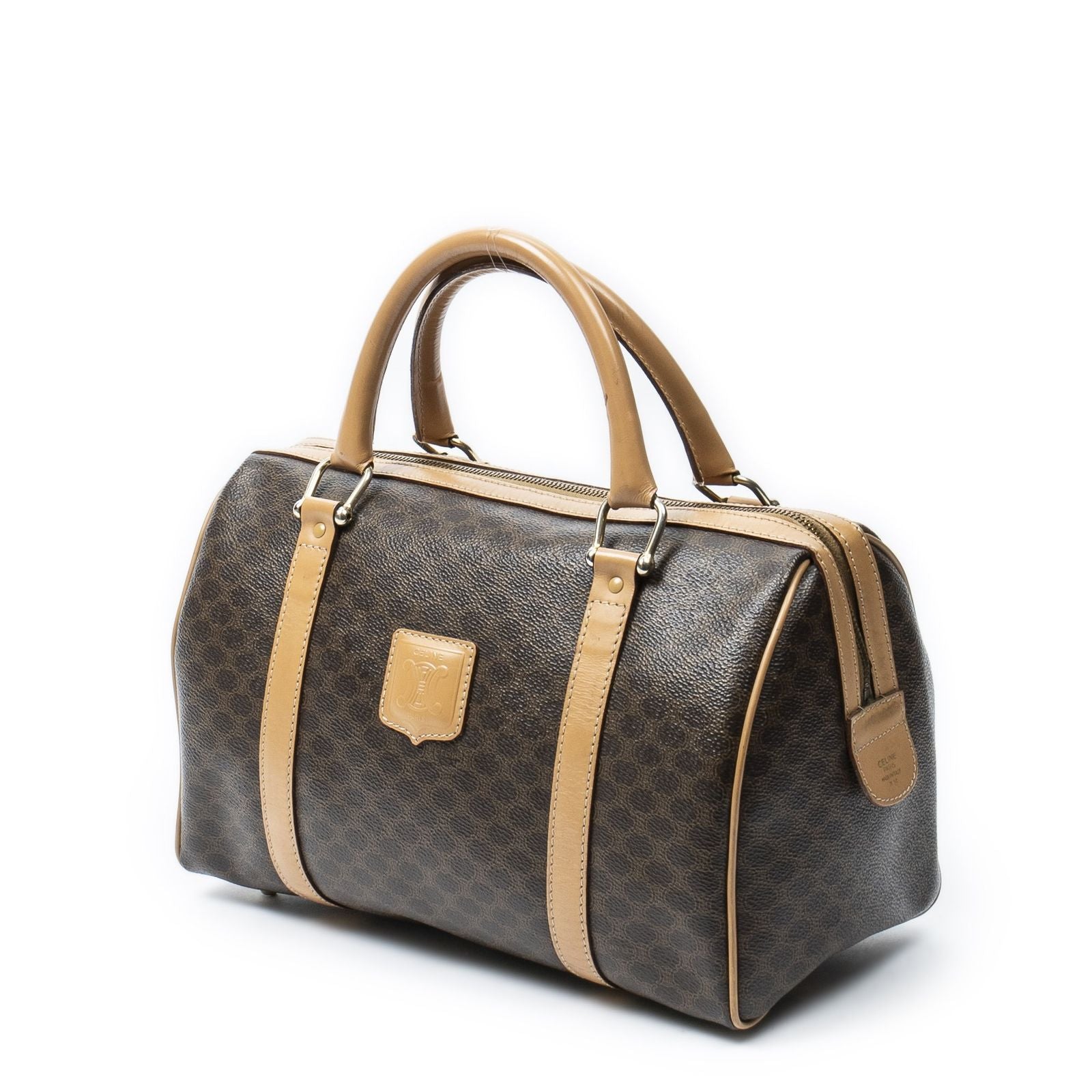 Celine Small Boston Beige Brown Macadam Canvas Shoulder Bag
