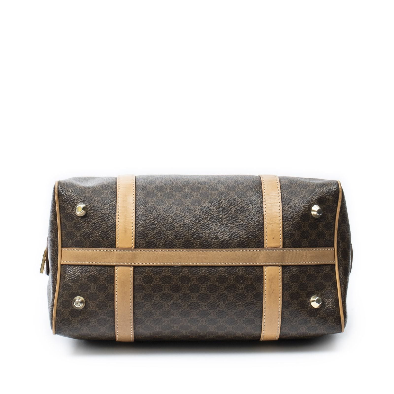 Celine Small Boston Beige Brown Macadam Canvas Shoulder Bag