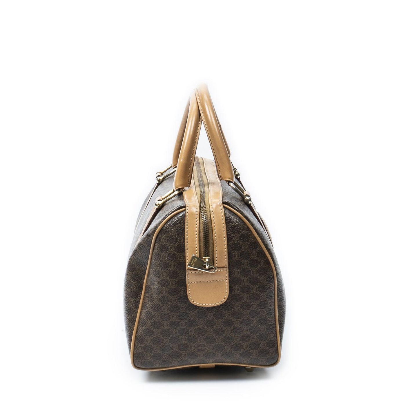 Celine Small Boston Beige Brown Macadam Canvas Shoulder Bag