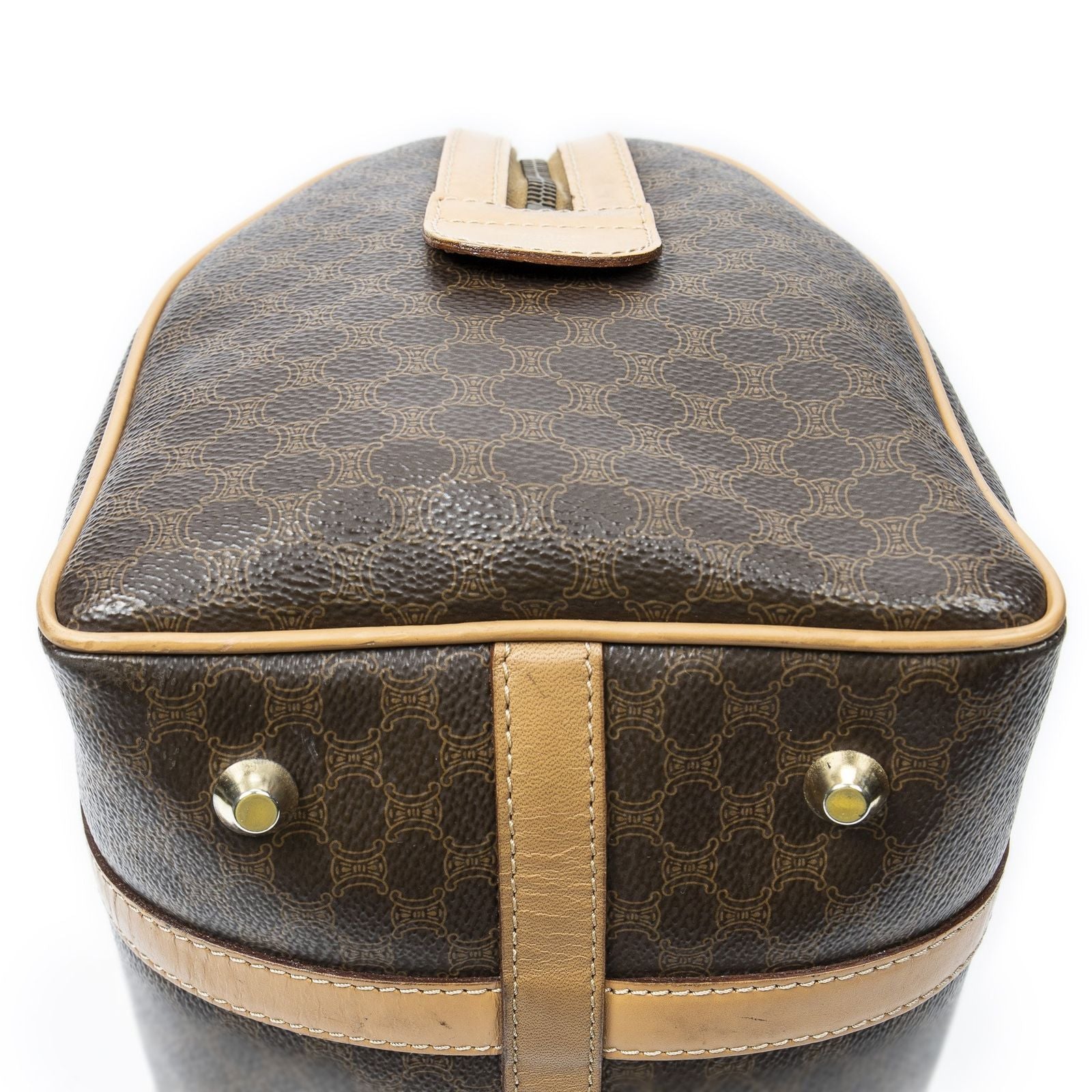 Celine Small Boston Beige Brown Macadam Canvas Shoulder Bag