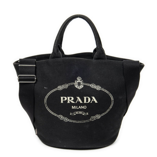 Prada GST Tote Black Canapa Canvas