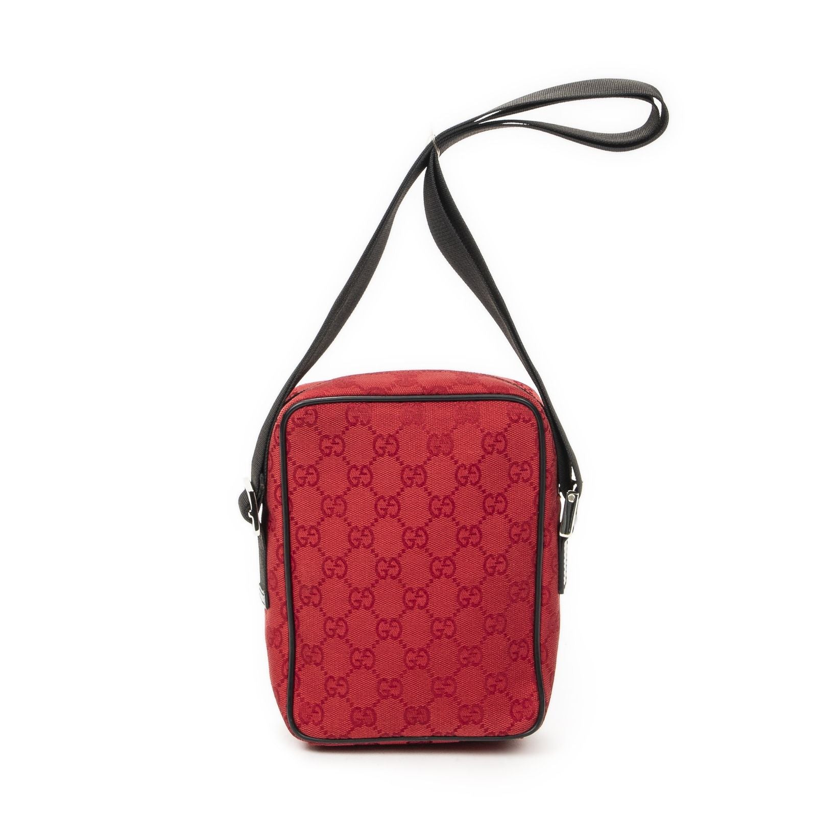 Gucci Square Pochette Crossbody Red Black GG Canvas