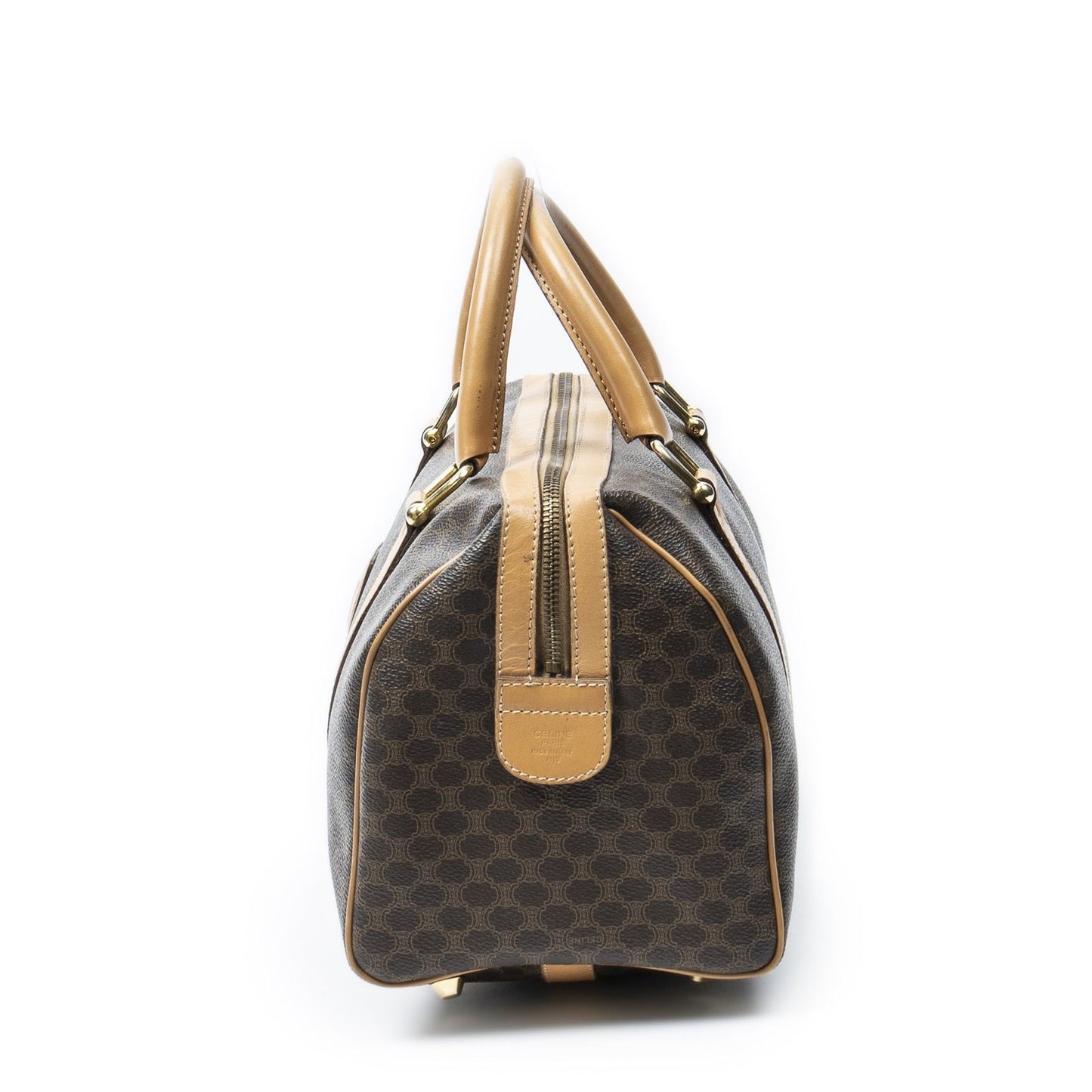 Celine Small Boston Brown Beige Macadam Canvas Shoulder Bag