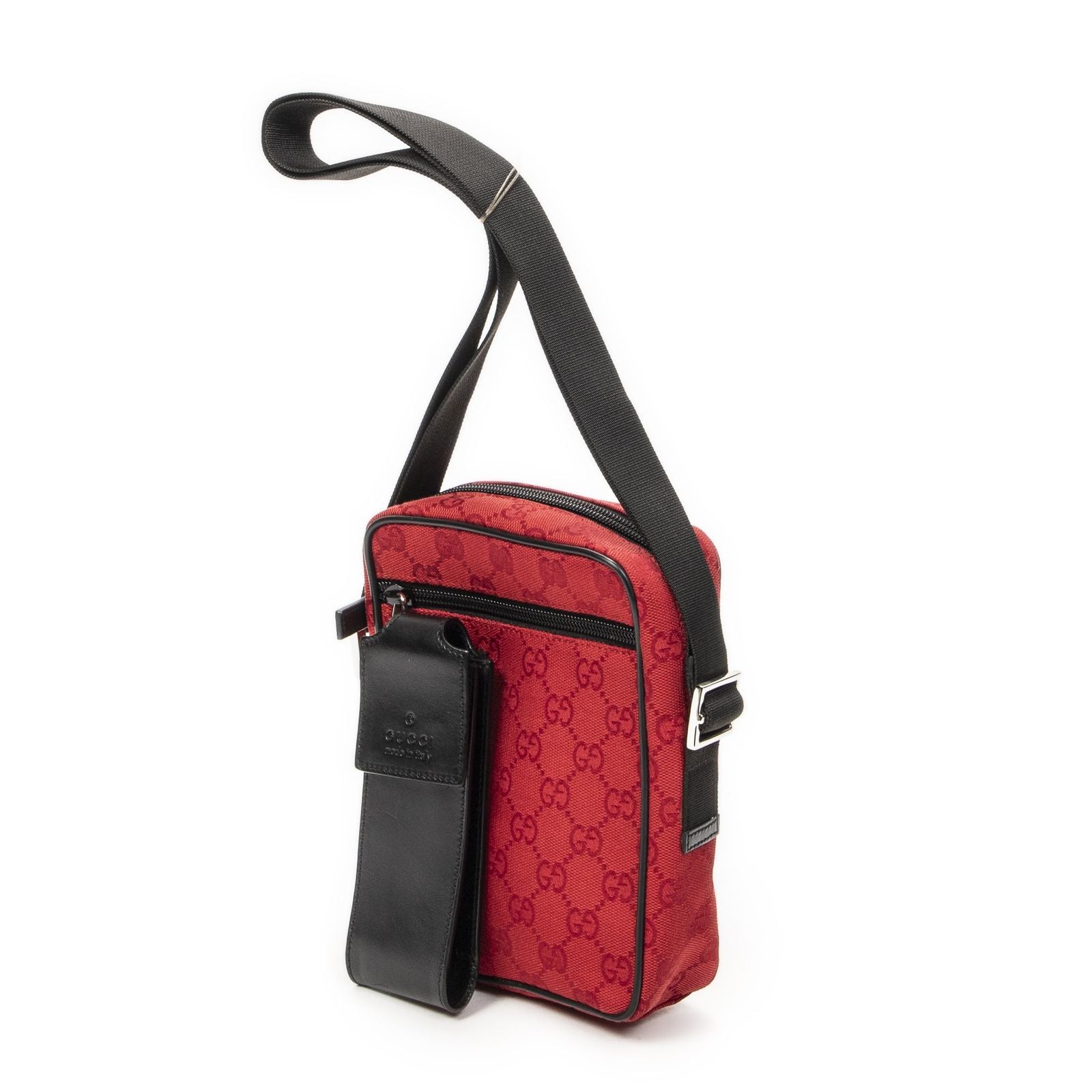 Gucci Square Pochette Crossbody Red Black GG Canvas