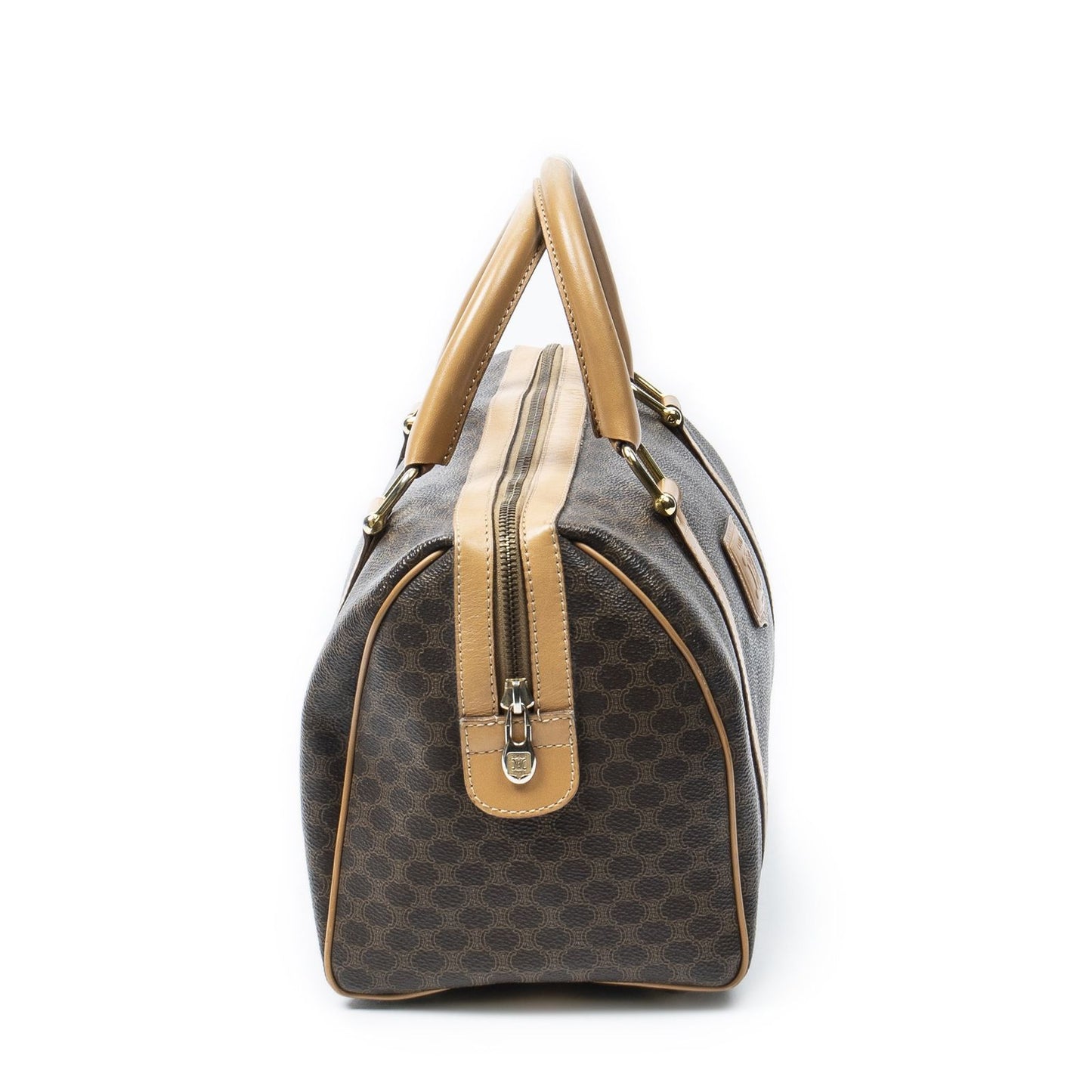 Celine Small Boston Brown Beige Macadam Canvas Shoulder Bag