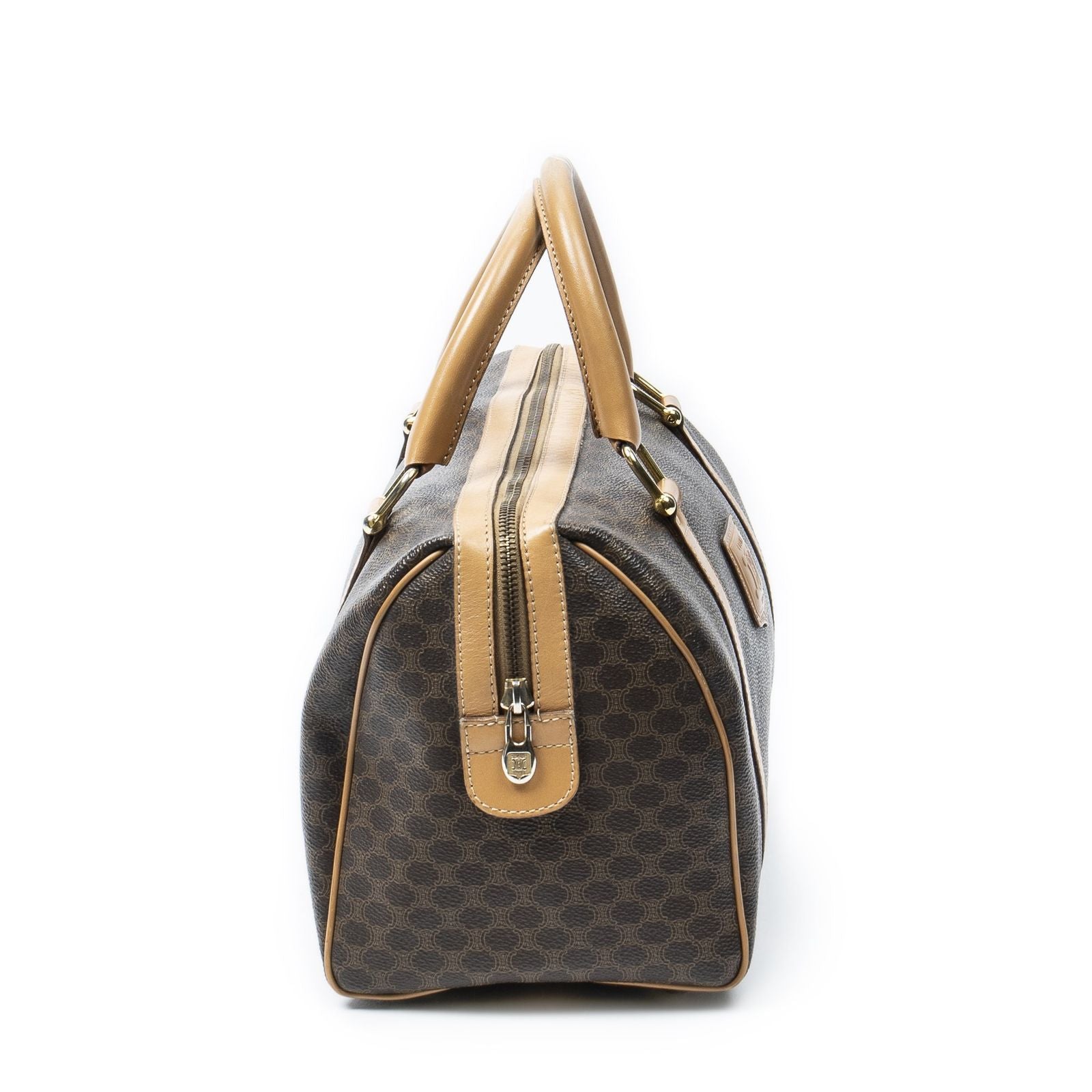 Celine Small Boston Brown Beige Macadam Canvas Shoulder Bag