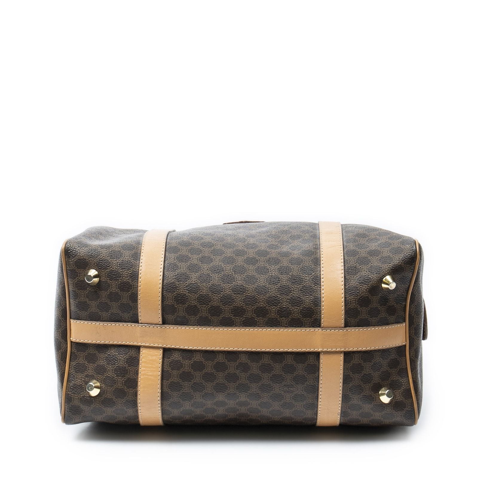 Celine Small Boston Brown Beige Macadam Canvas Shoulder Bag