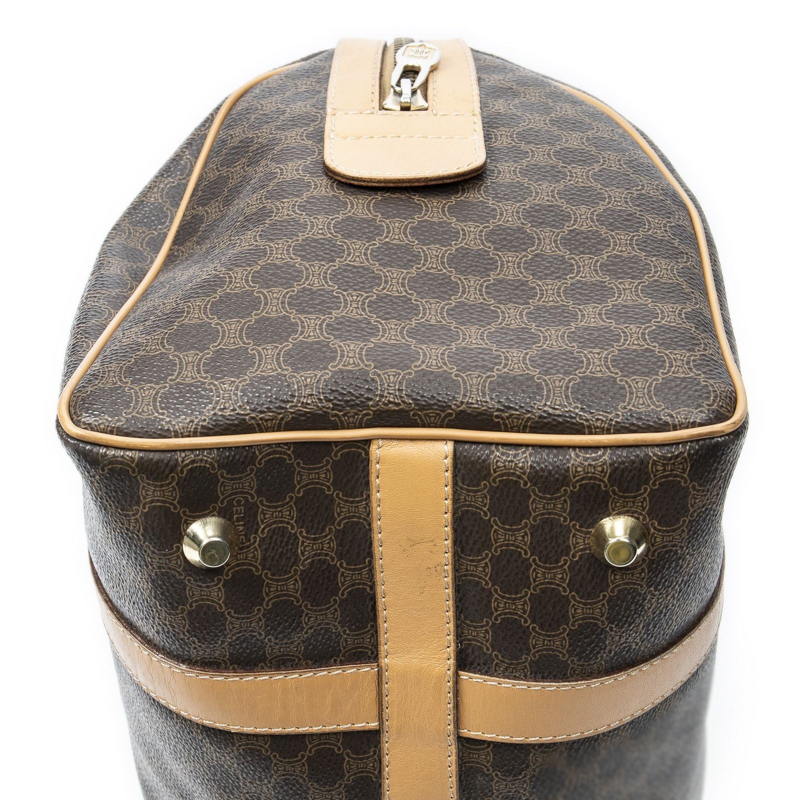 Celine Small Boston Brown Beige Macadam Canvas Shoulder Bag