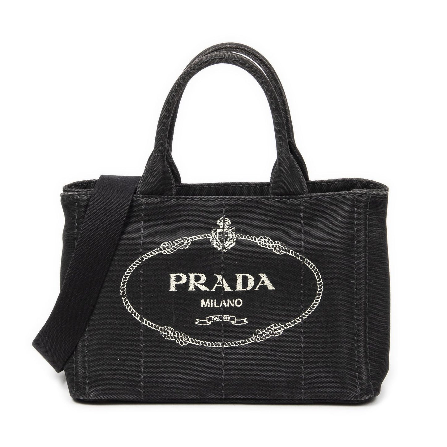 Prada Canapa Small Tote Black Canvas