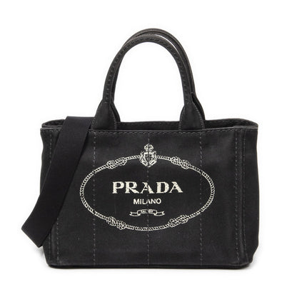 Prada Canapa Small Tote Black Canvas