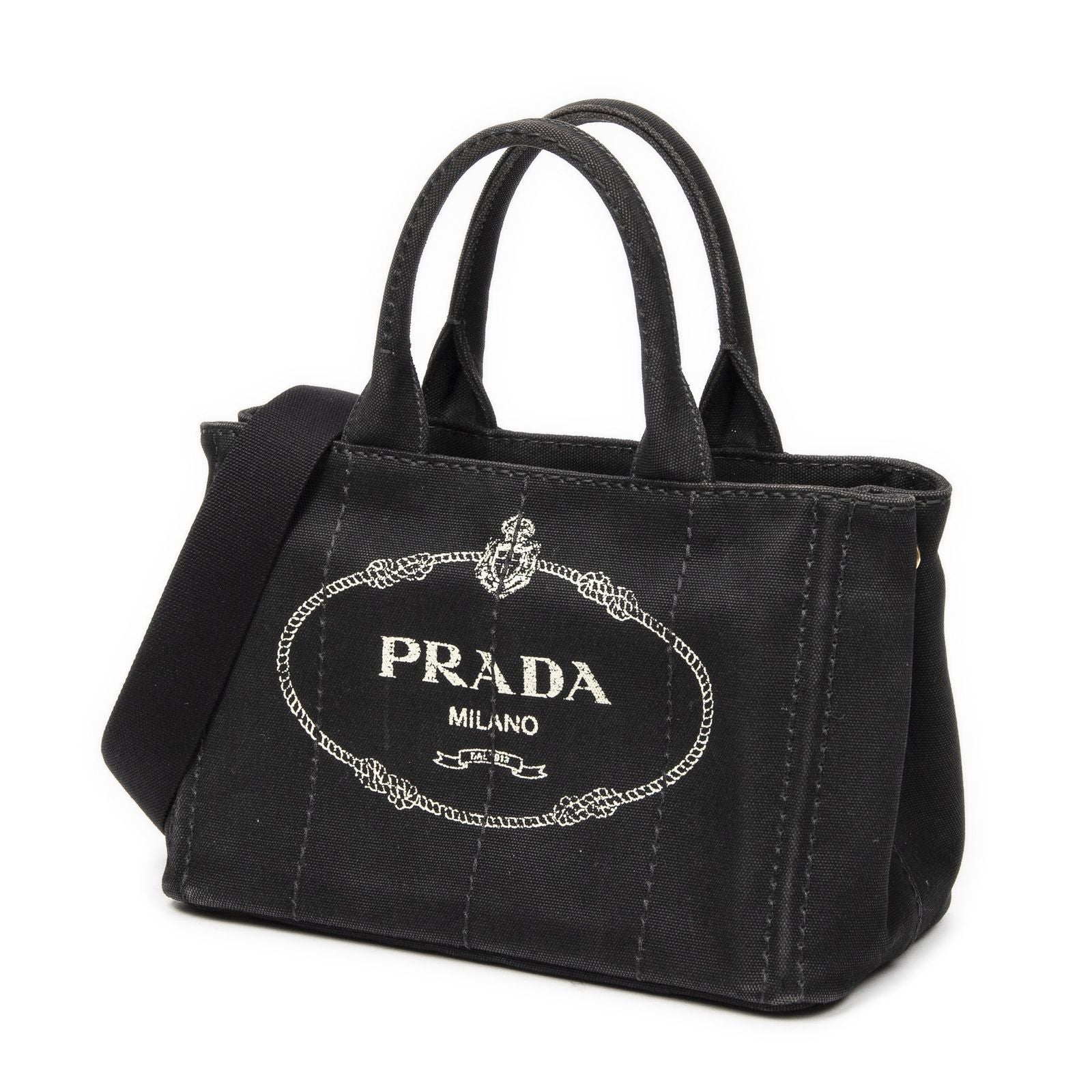 Prada Canapa Small Tote Black Canvas