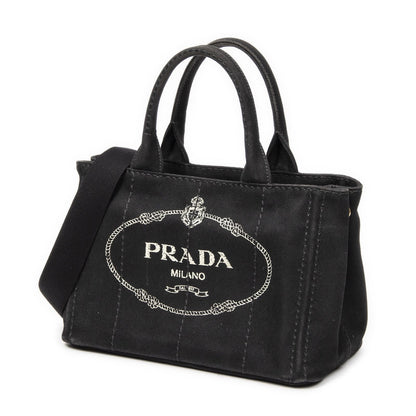 Prada Canapa Small Tote Black Canvas
