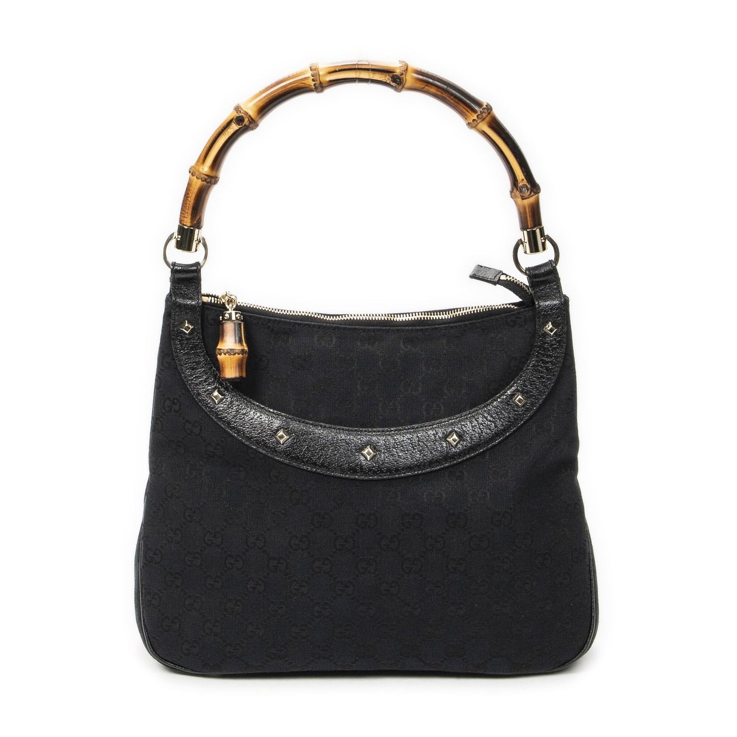 Gucci Bamboo Handbag Black GG Canvas