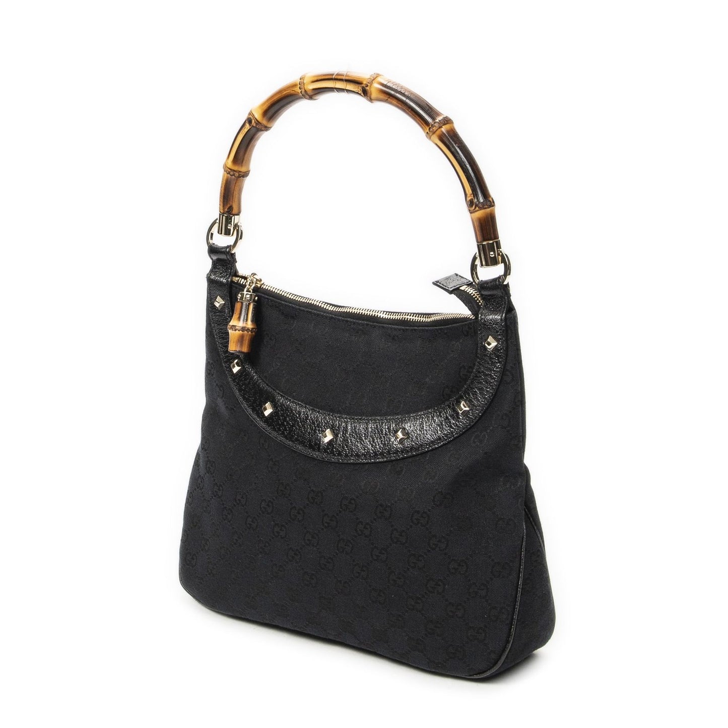 Gucci Bamboo Handbag Black GG Canvas