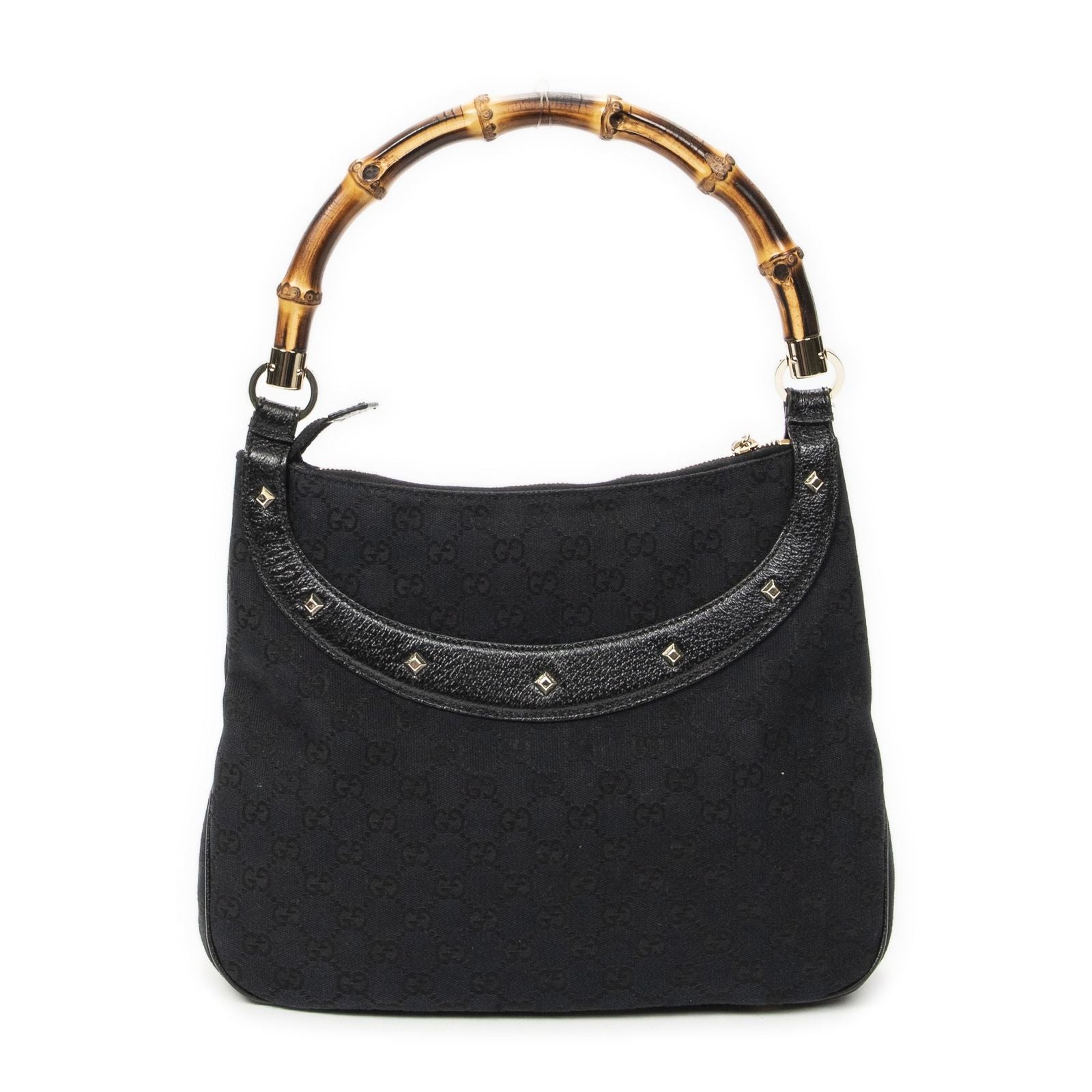 Gucci Bamboo Handbag Black GG Canvas