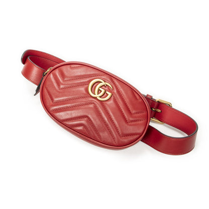 Gucci Marmont Belt Bag Red Matelasse Chez Blanc Leather