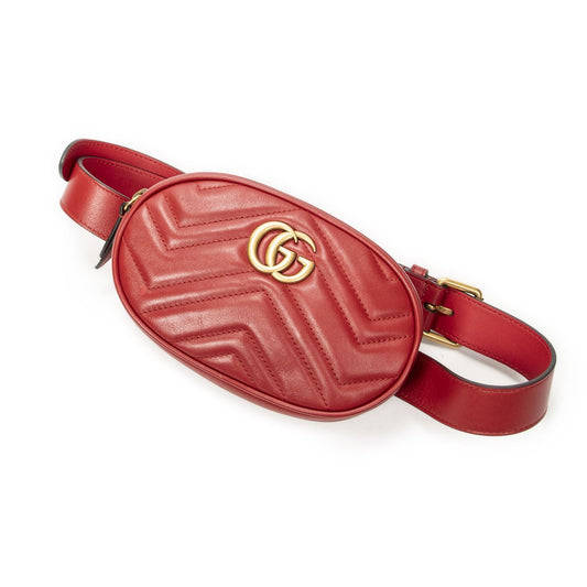 Gucci Marmont Belt Bag Red Matelasse Chez Blanc Leather