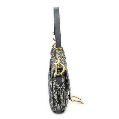 Dior New Saddle Bag Navy Beige Oblique Peacock Canvas