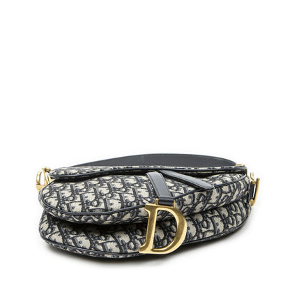 Dior New Saddle Bag Navy Beige Oblique Peacock Canvas