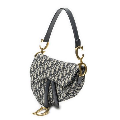 Dior New Saddle Bag Navy Beige Oblique Peacock Canvas