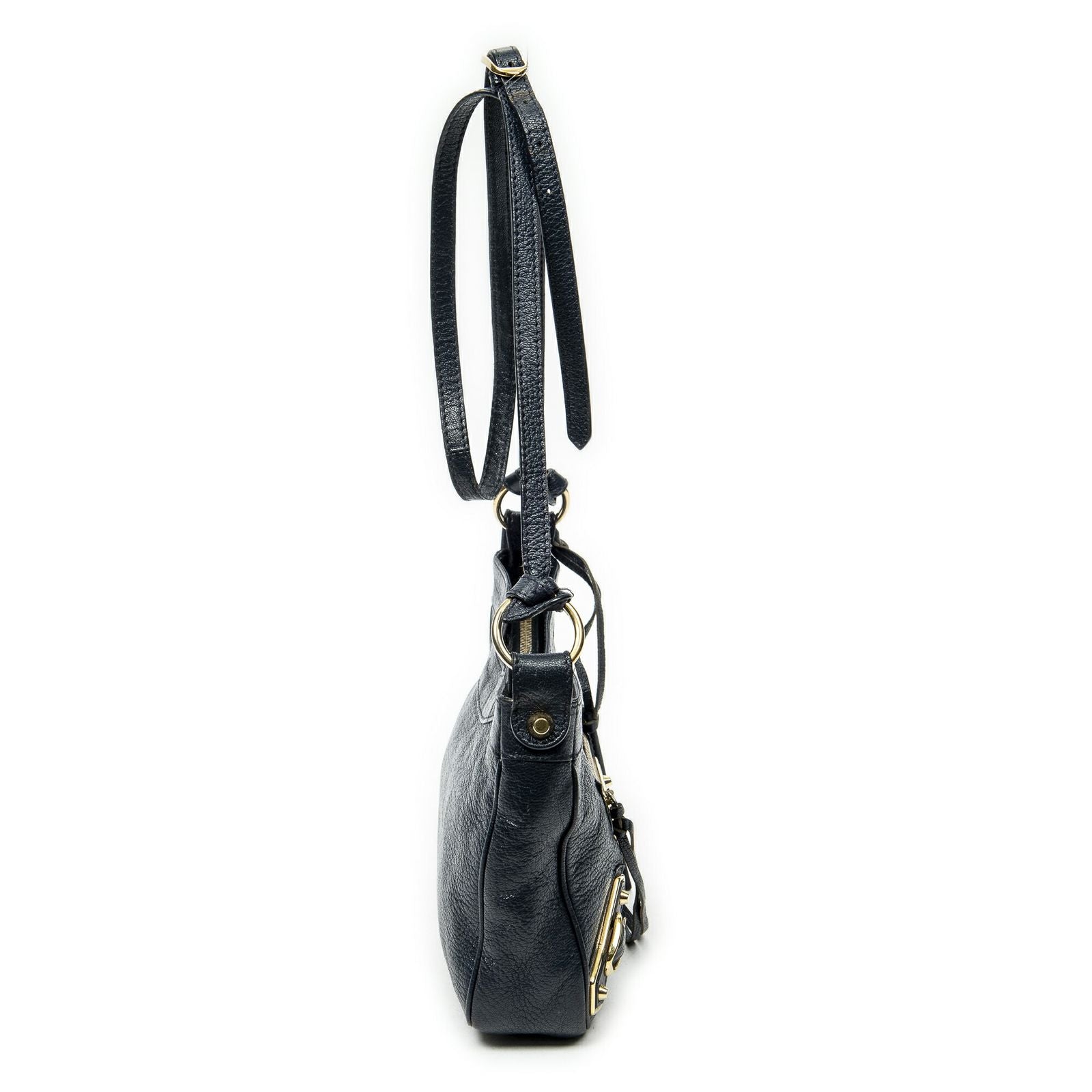 Balenciaga Metallic Edge Hip Crossbody Navy Gray Calfskin Leather