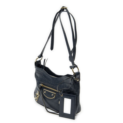 Balenciaga Metallic Edge Hip Crossbody Navy Gray Calfskin Leather
