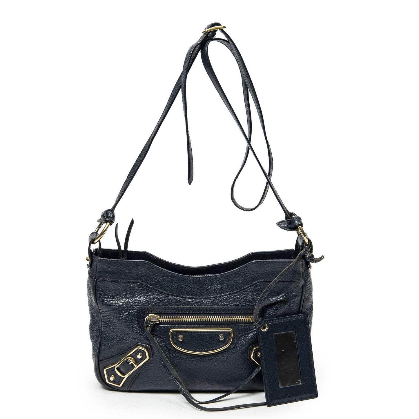 Balenciaga Metallic Edge Hip Crossbody Navy Gray Calfskin Leather