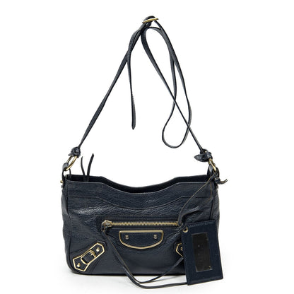 Balenciaga Metallic Edge Hip Crossbody Navy Gray Calfskin Leather
