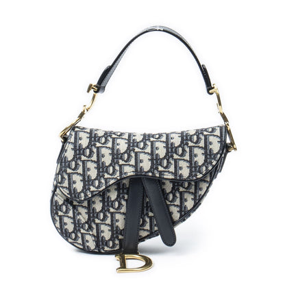 Dior New Saddle Bag Navy Beige Oblique Peacock Canvas