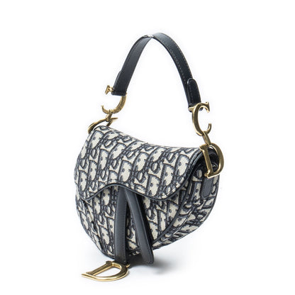 Dior New Saddle Bag Navy Beige Oblique Peacock Canvas