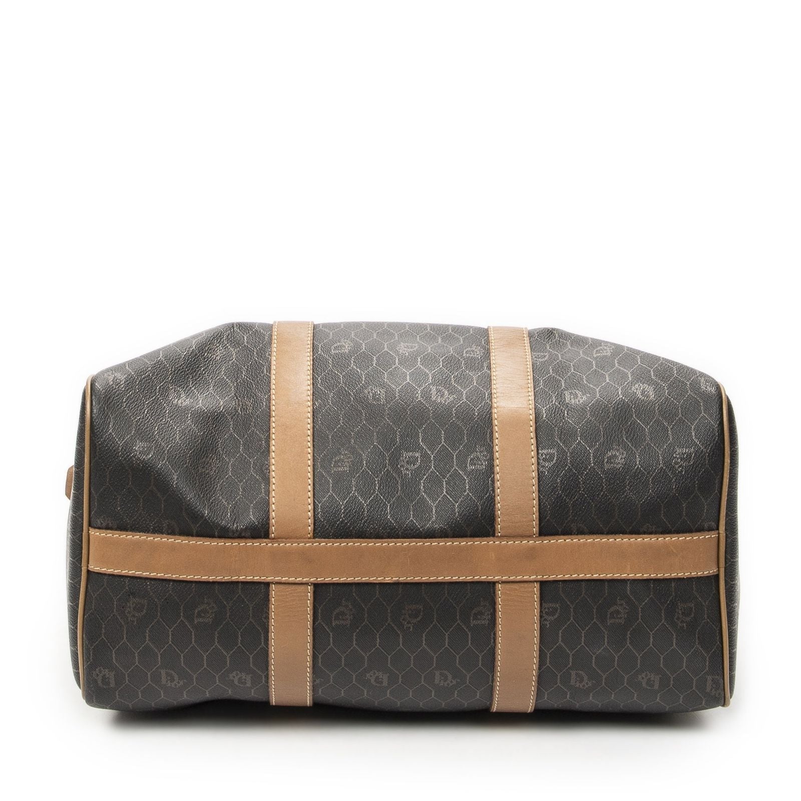 Dior Boston Brown Gray Honeycomb Canvas Shoulder Bag