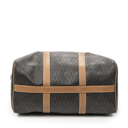Dior Boston Brown Gray Honeycomb Canvas Shoulder Bag