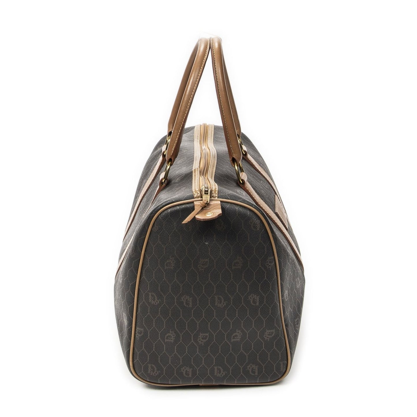 Dior Boston Brown Gray Honeycomb Canvas Shoulder Bag