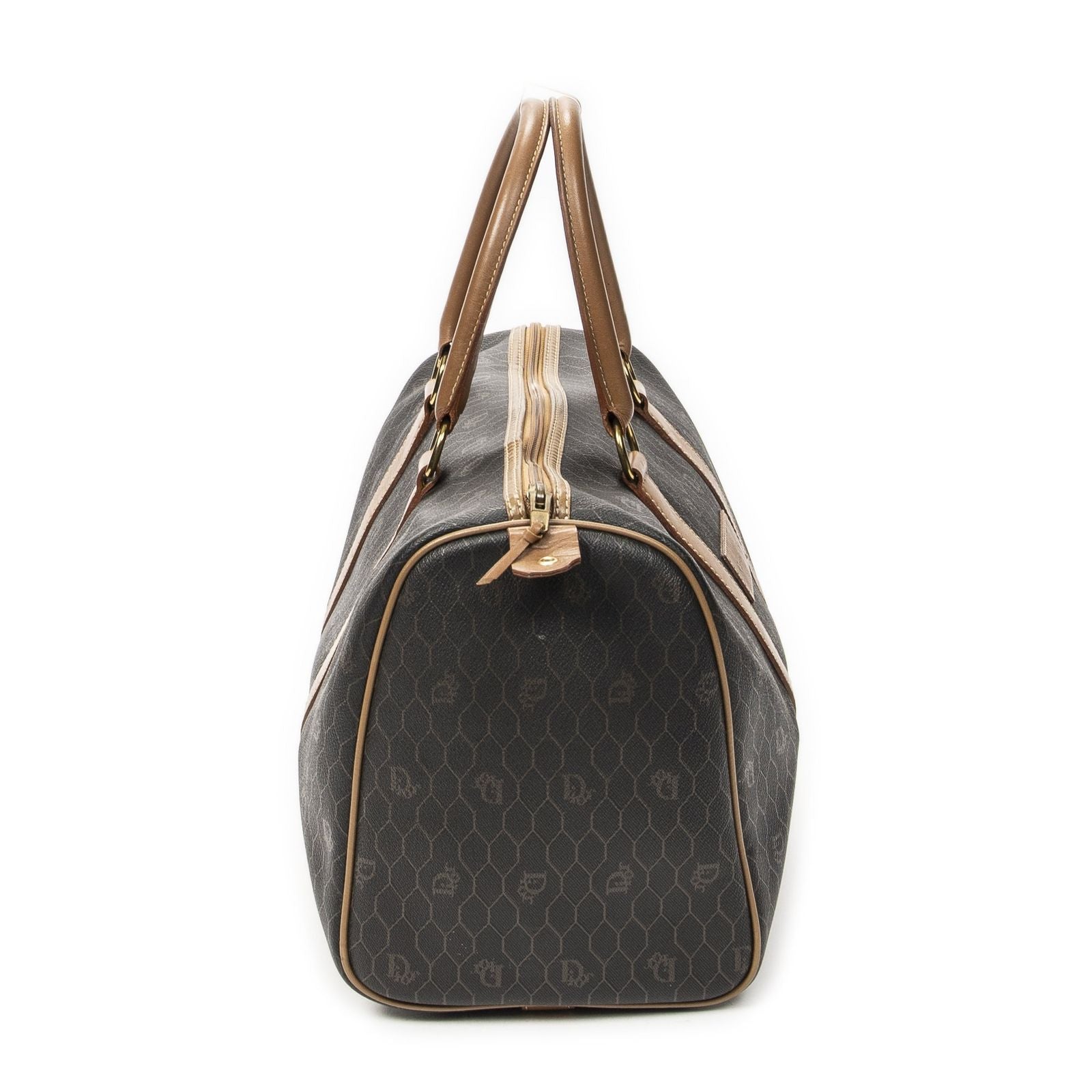 Dior Boston Brown Gray Honeycomb Canvas Shoulder Bag