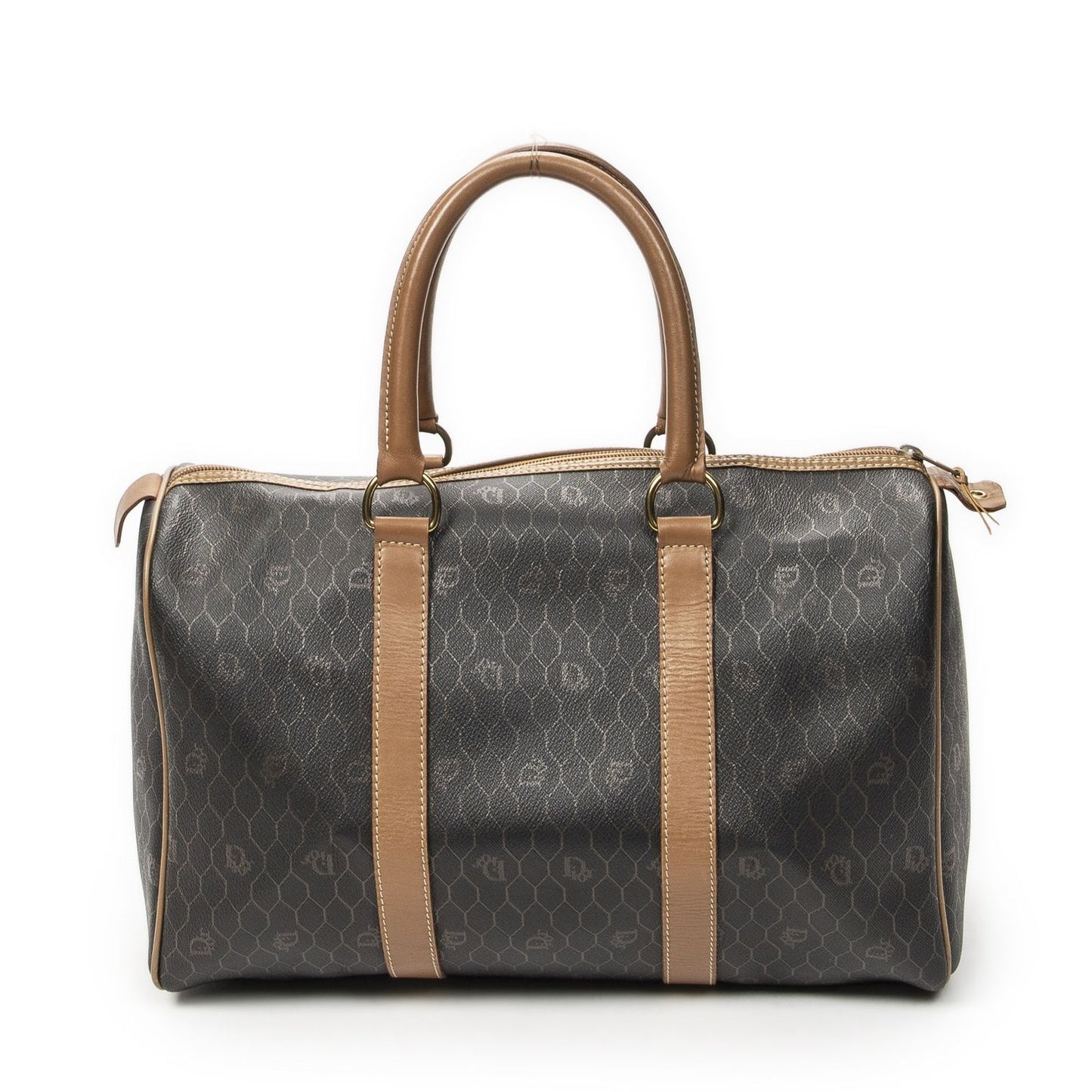 Dior Boston Brown Gray Honeycomb Canvas Shoulder Bag